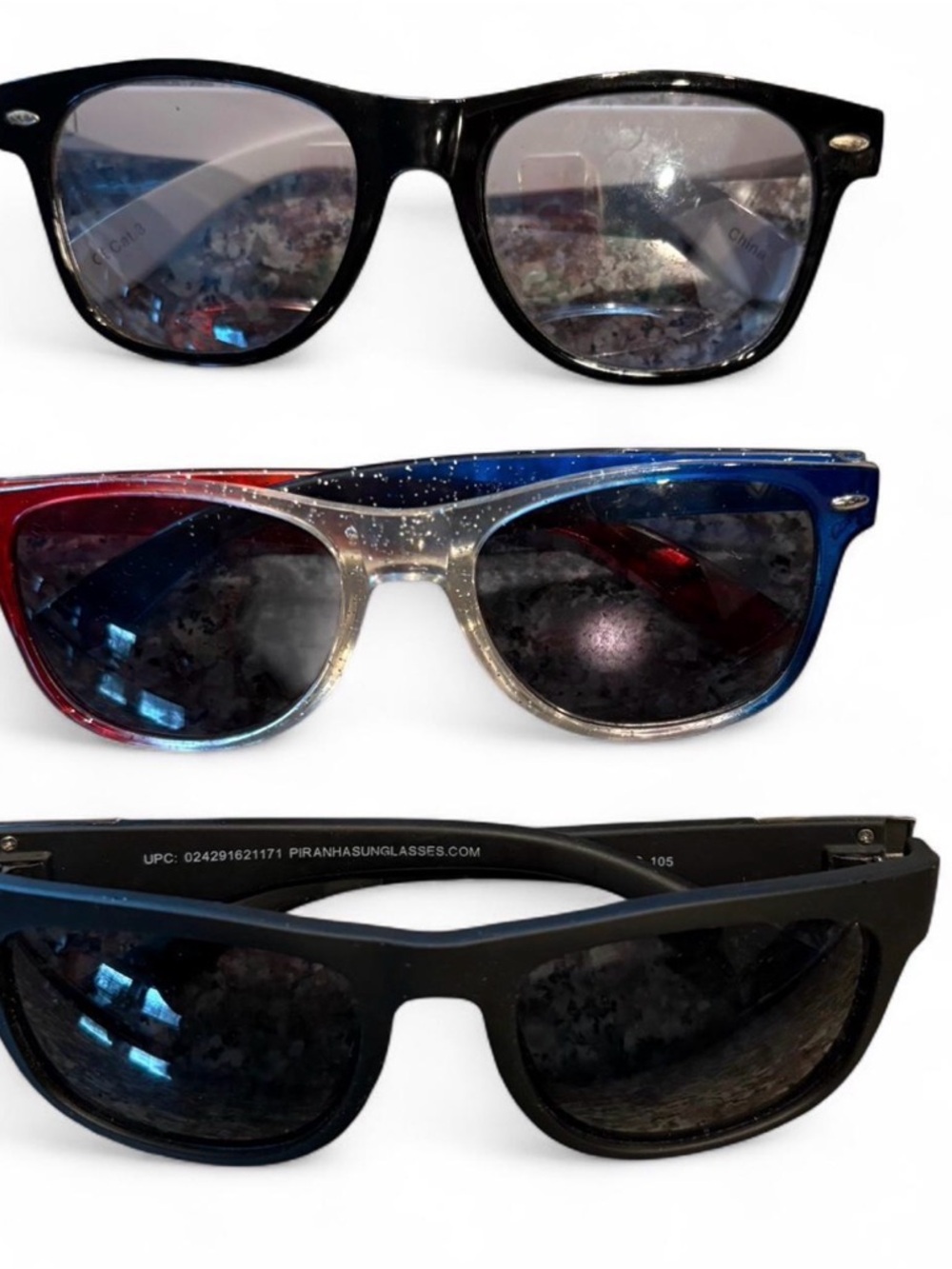 Set of 3 Sunglasses - Black, Red/Blue Mix, Matte Black